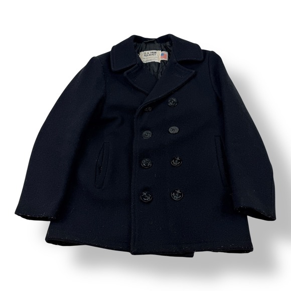 Schott NYC Jackets & Blazers - Schott NYC US740N Wool Pea Coat Jacket Womens 8 Navy Blue Made‎ in USA Vintage